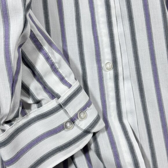 Towncraft Men's Casual Button-Down Collared Shirt White Purple Black Striped 17 - Picture 6 of 6